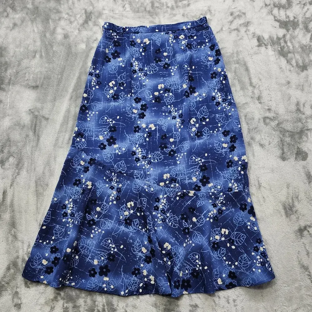 Vintage Sag Harbor Skirt Womens 12 Blue Floral Maxi Side Zip‎ Cottagecore Modest